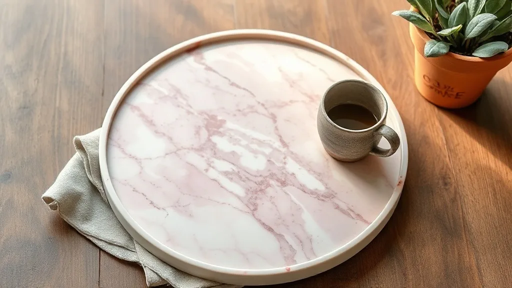 Plateau rond en marbre rose : un objet qu'on garde taché