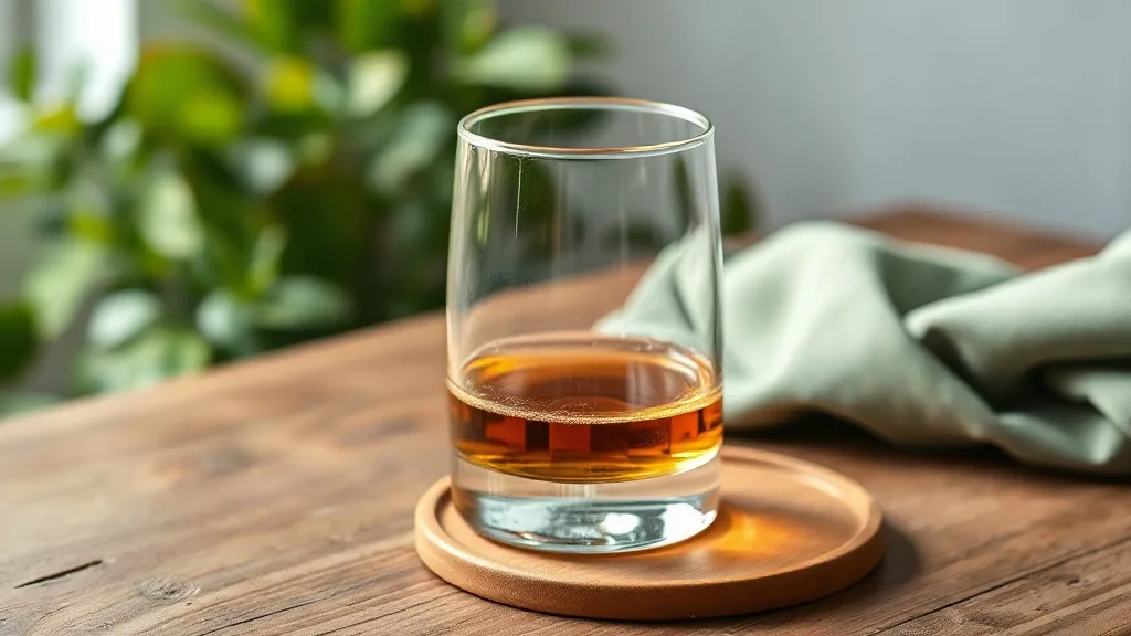 Un verre à whisky Socialite 35cl posé sur une table en bois, lumière rasante sur le fond épais et la bulle signature.
