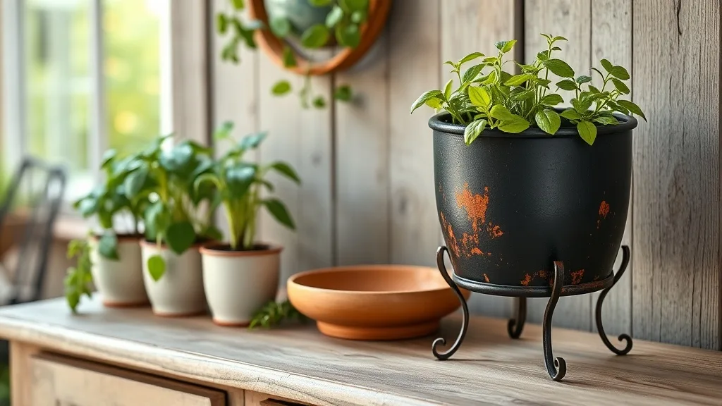 Pot métal noir sur pied : la rouille qui embellit le jardin