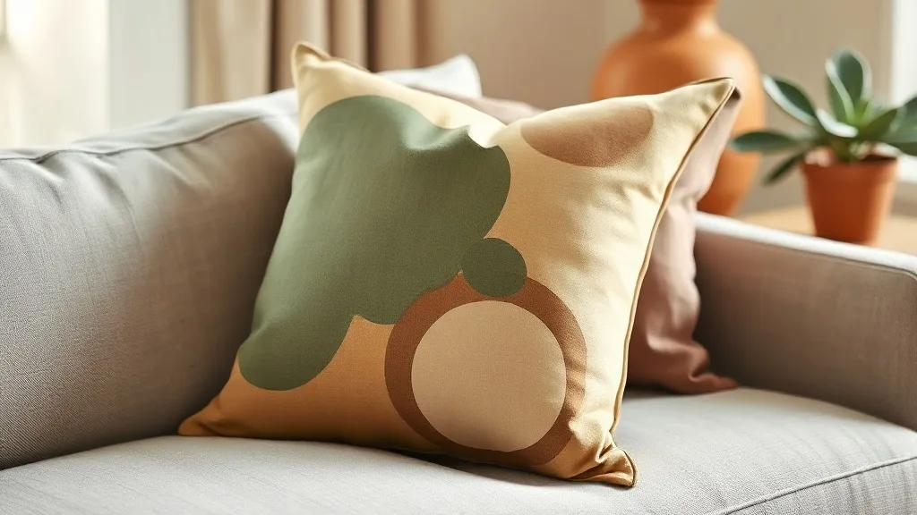 Coussin abstrait vert olive taupe : l’allié d’une déco qui dure