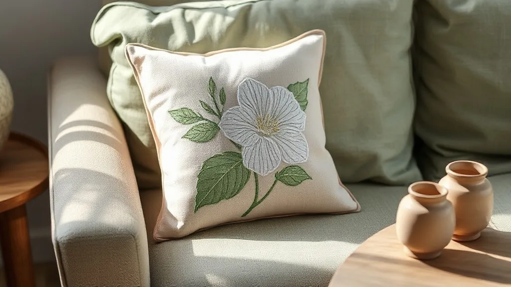 Coussin brodé azalée blanche : un détail qui fait le reste