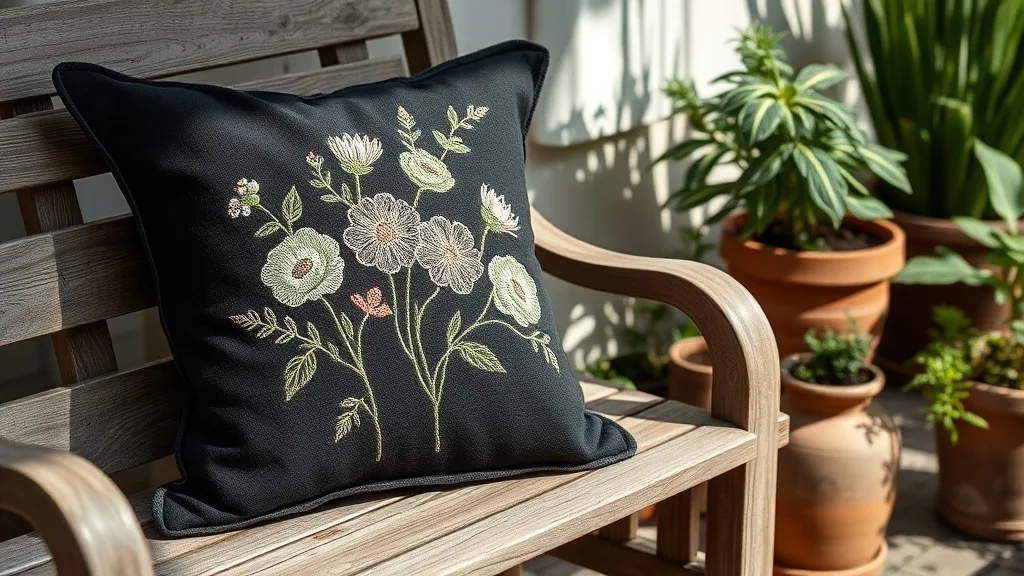 Coussin brodé Pandora noir : brodez votre jardin
