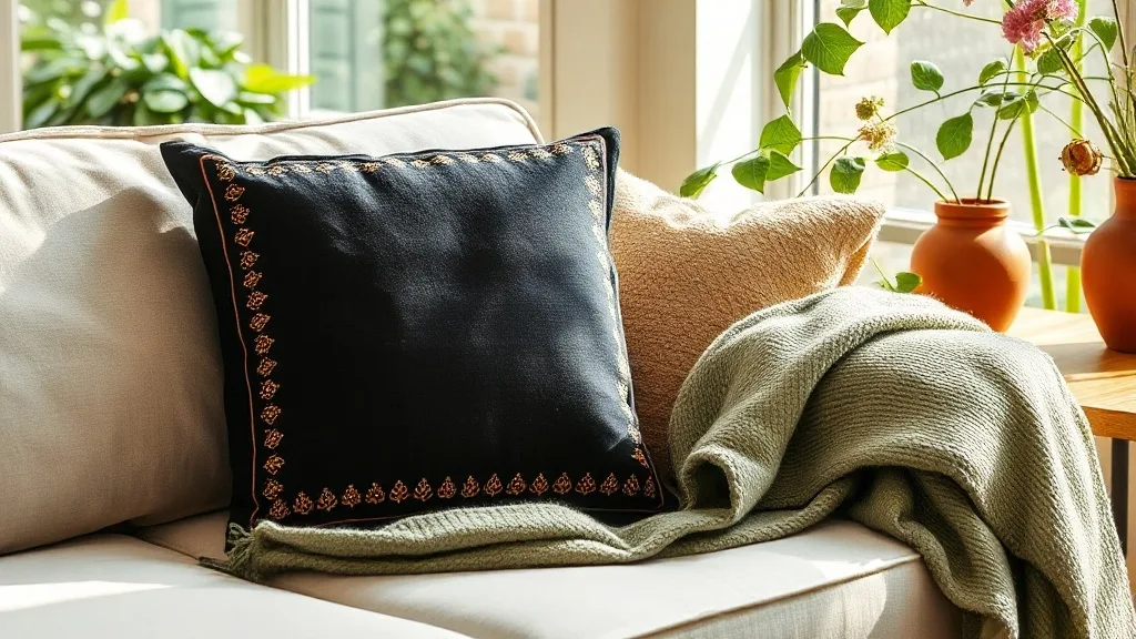 Coussin Suzani brodé noir : un motif qui traverse les modes
