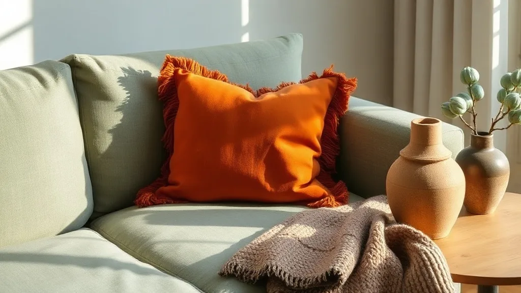 Coussin à franges orange brûlé : éviter le faux pas déco