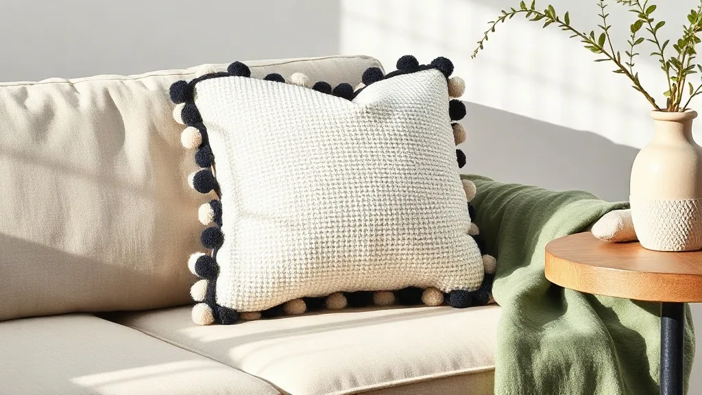 Coussin noir et blanc à pompons : le détail qui tient tête aux tendances