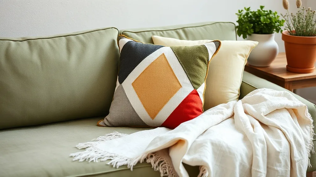 Un coussin à motifs géométriques en coton sauve votre canapé sans le changer