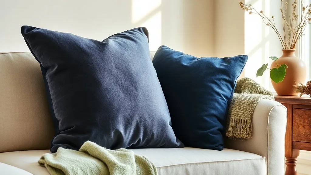 Coussin large en tissu velours bleu nuit : l’indispensable du canapé