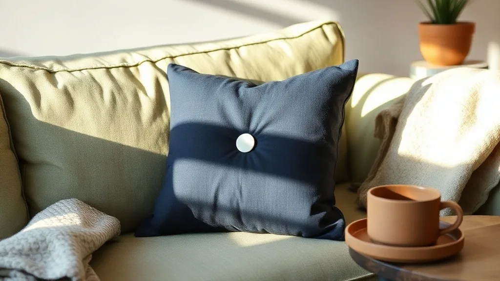 Coussin poète marine à un seul bouton blanc : le geste qui dure