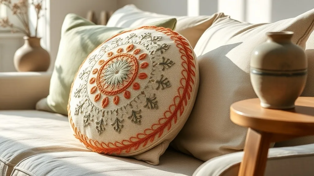 Coussin rond brodé Suzani rose : la broderie qui ne se démode pas
