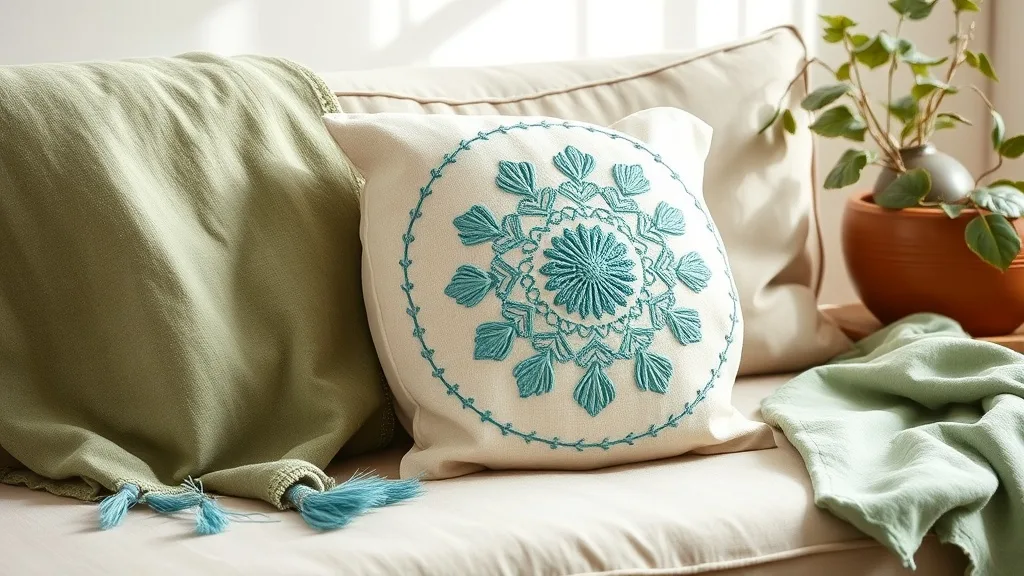 Coussin Suzani turquoise : un coussin rond brodé qui se transmet