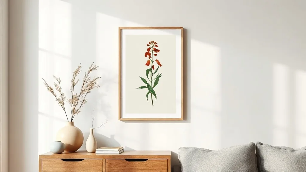 Poster encadré rose avec blocs de couleur géométriques sur un mur blanc, format A2