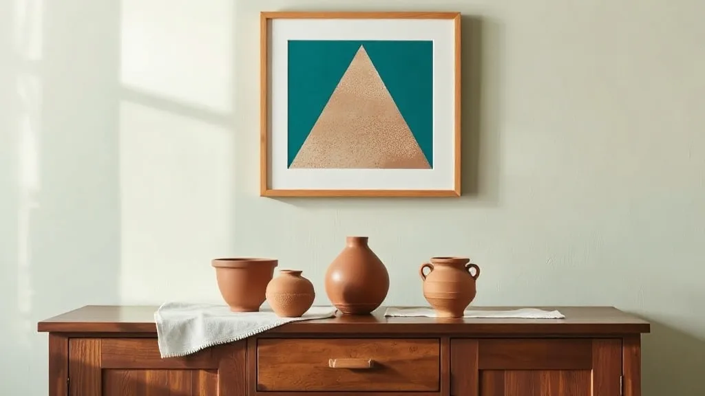 Poster triangle sarcelle et cuivre : l’art mural qui tient tête aux modes