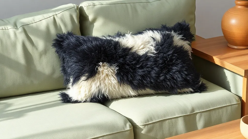 Coussin poilu rectangulaire en coton noir et blanc : l’accessoire qui dure