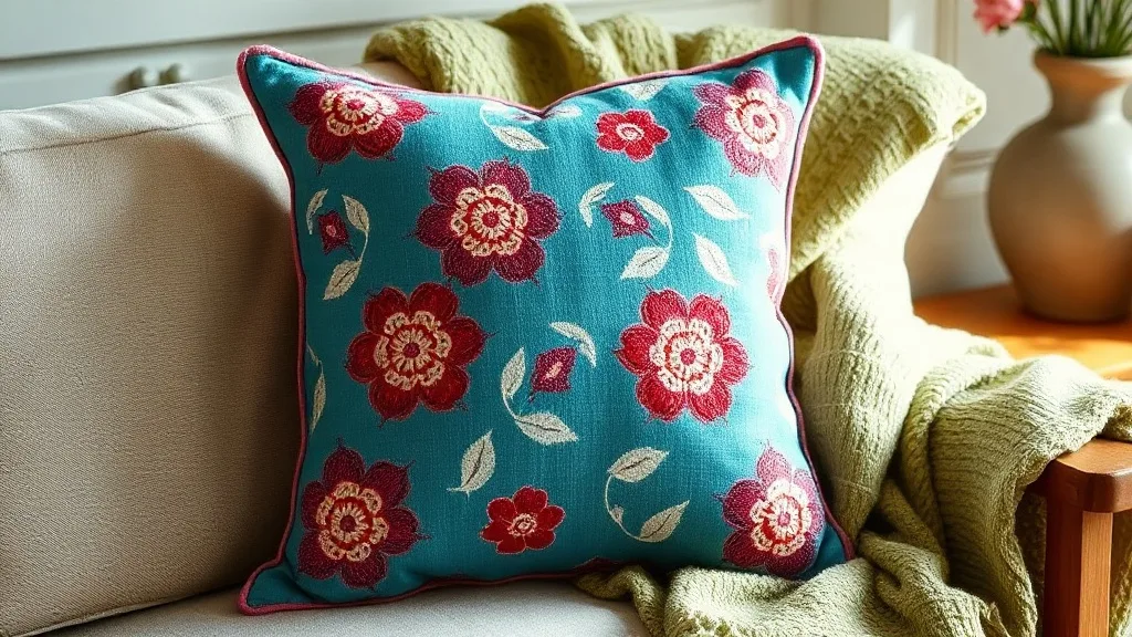 Ce coussin suzani turquoise et rose brodé main ? Il vous survivra