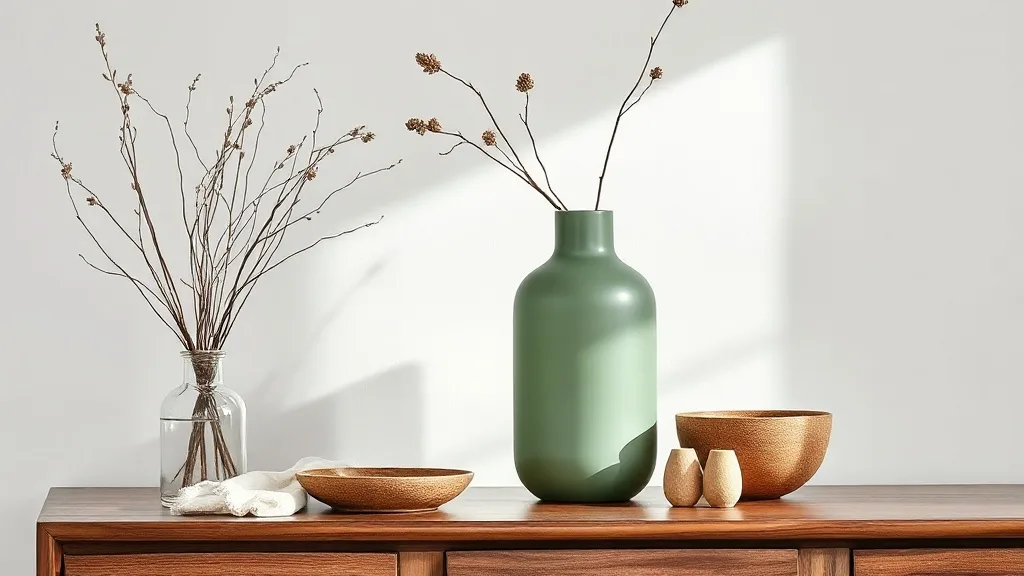Un grand vase en verre mat posé sur un sol en bois, à contre-jour, laissant deviner quelques tiges de branches séchées