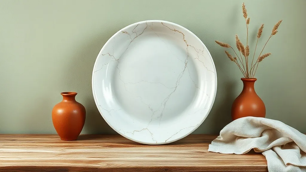 Grande assiette décorative effet marbre blanc et or : le geste déco malin