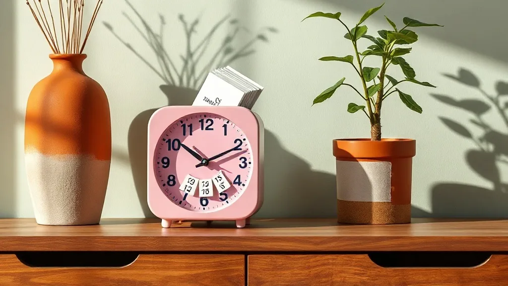 Horloge calendrier rose à palettes : le temps en toutes lettres