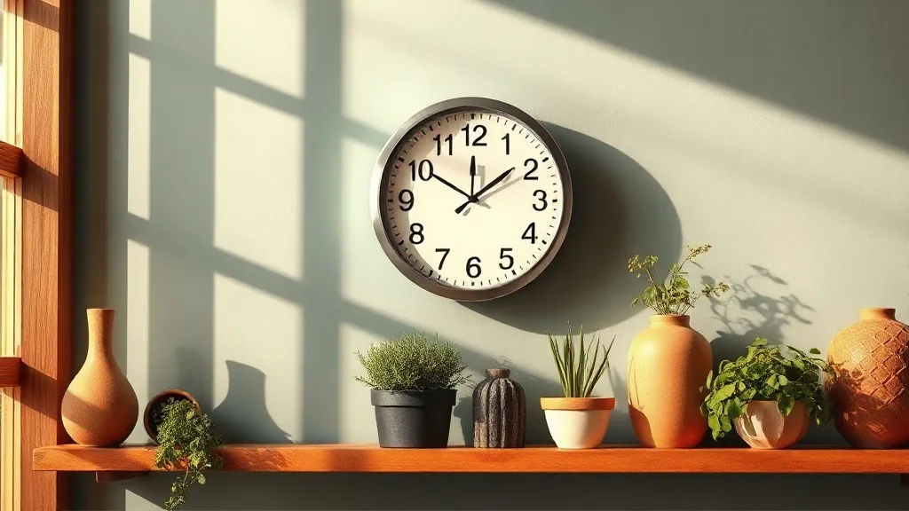 Horloge murale ronde avec un cadre en métal chromé et un cadran blanc à chiffres romains, accrochée sur un mur en briques peintes.