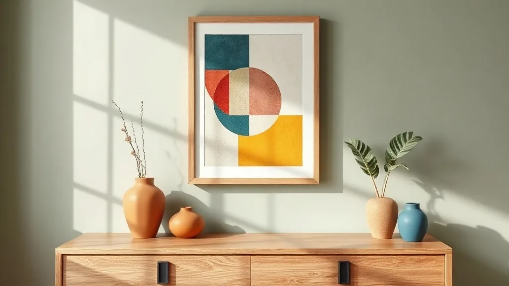 Affiche abstraite géométrique multicolore : l’art de l’encadrement