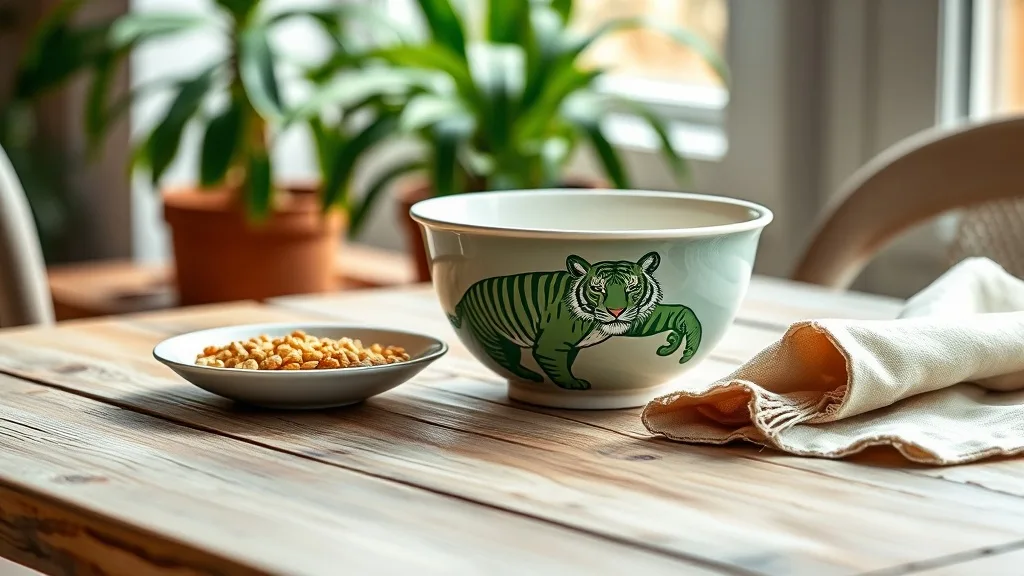Un bol tigre vert en mélamine, ça vaut mieux qu’un service en porcelaine