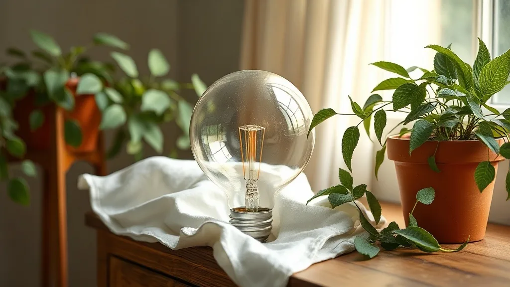 Ampoule Edison grand globe allumée dans un salon, lumière chaude